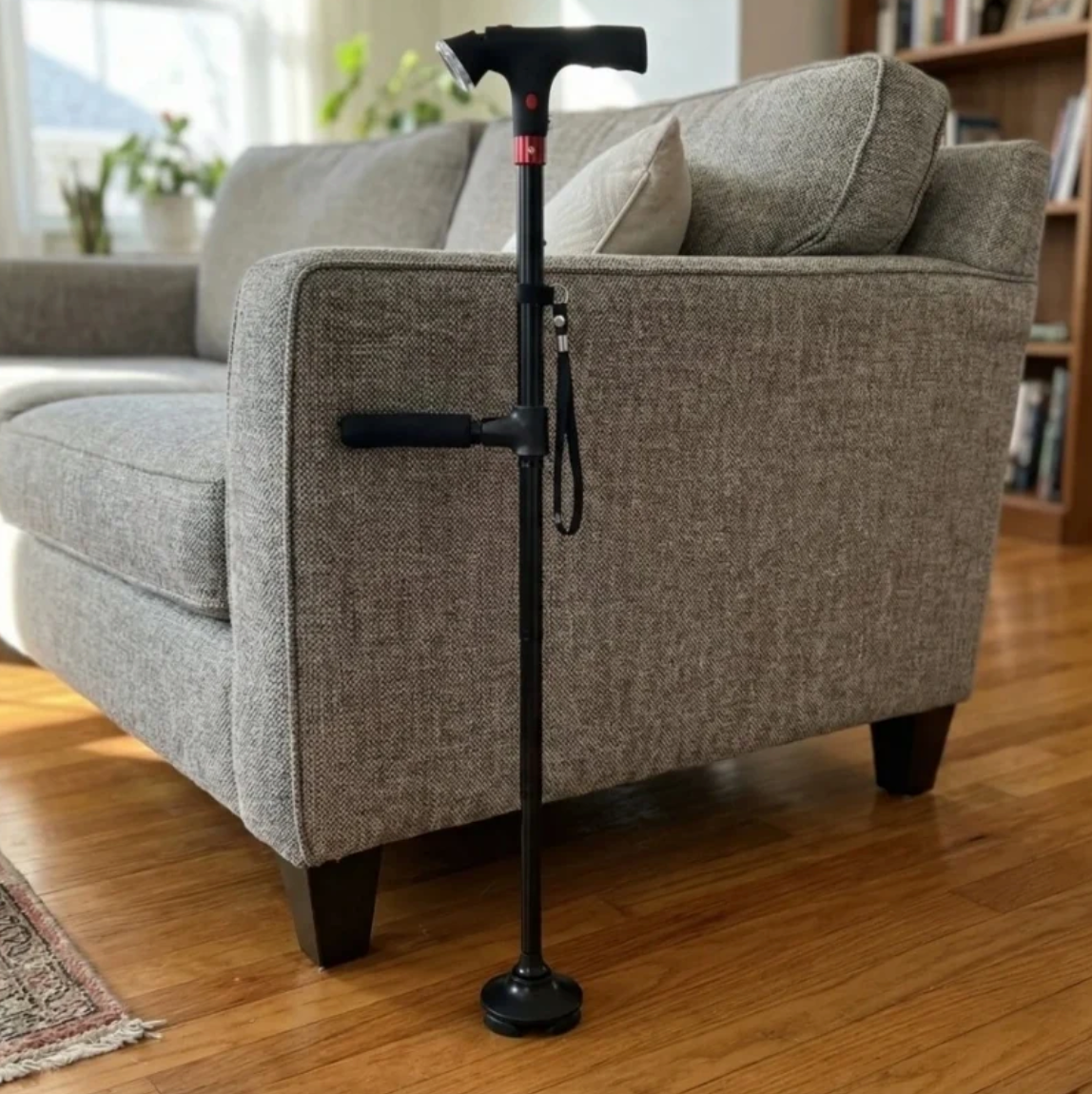 Stadig Duo står själv bredvid soffan